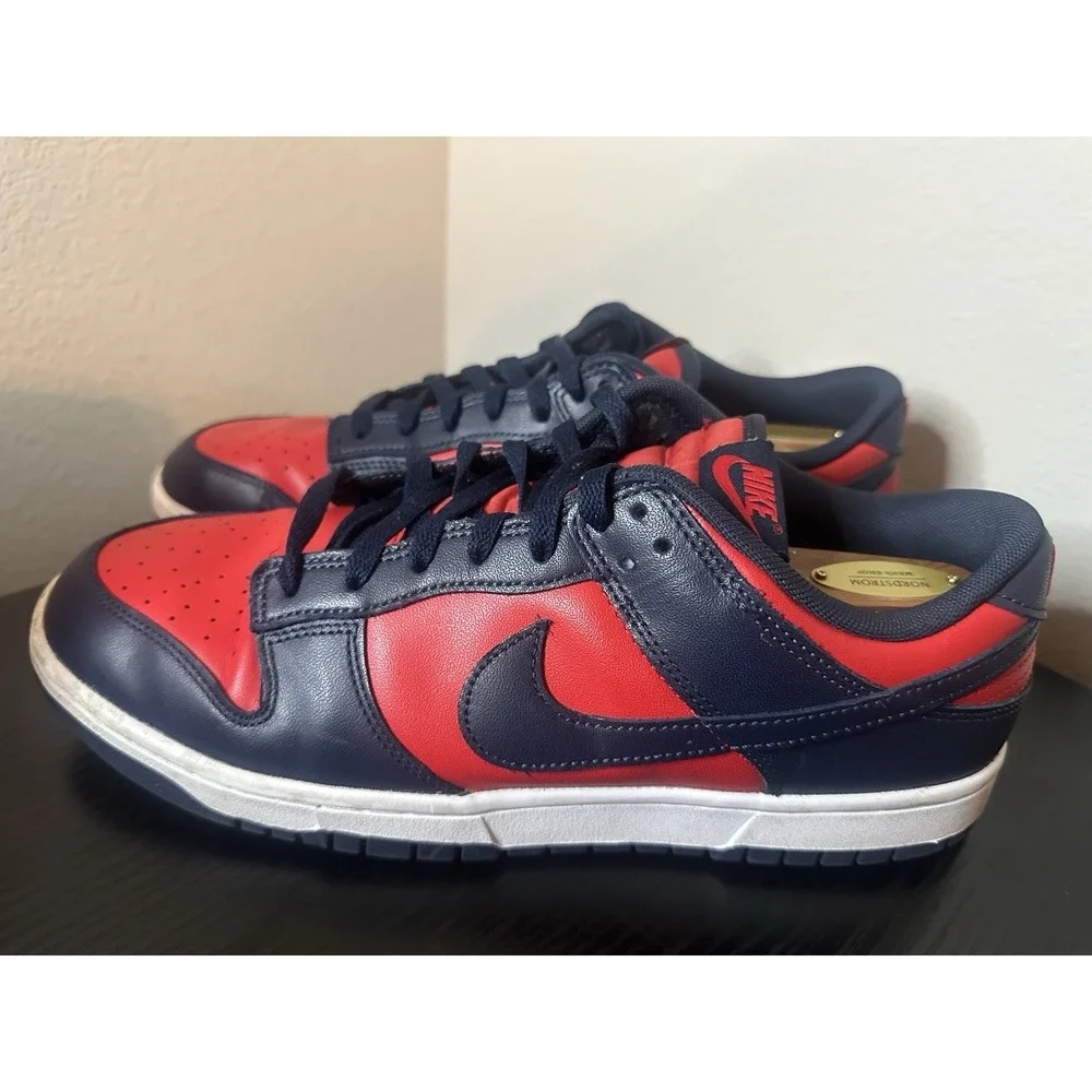 Size 12 - Nike Dunk Low Retro University Red White Obsidian Blue Shoes Mens